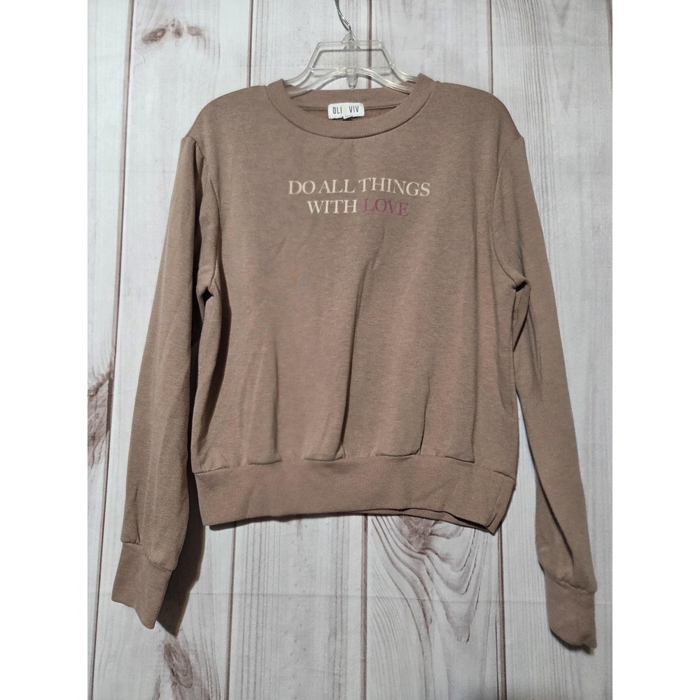 Oli Viv Pullover Graphic Sweatshirt Womens‎ Medium Beige Do All Things With Love